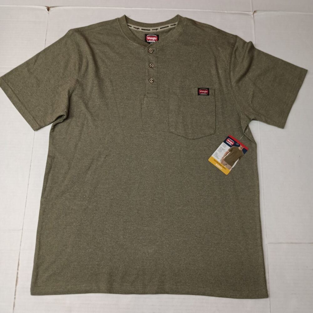 Wrangler Workwear‎ Henley Shirt Men's L (42-44) Deep Green Relaxed Fit Pocket